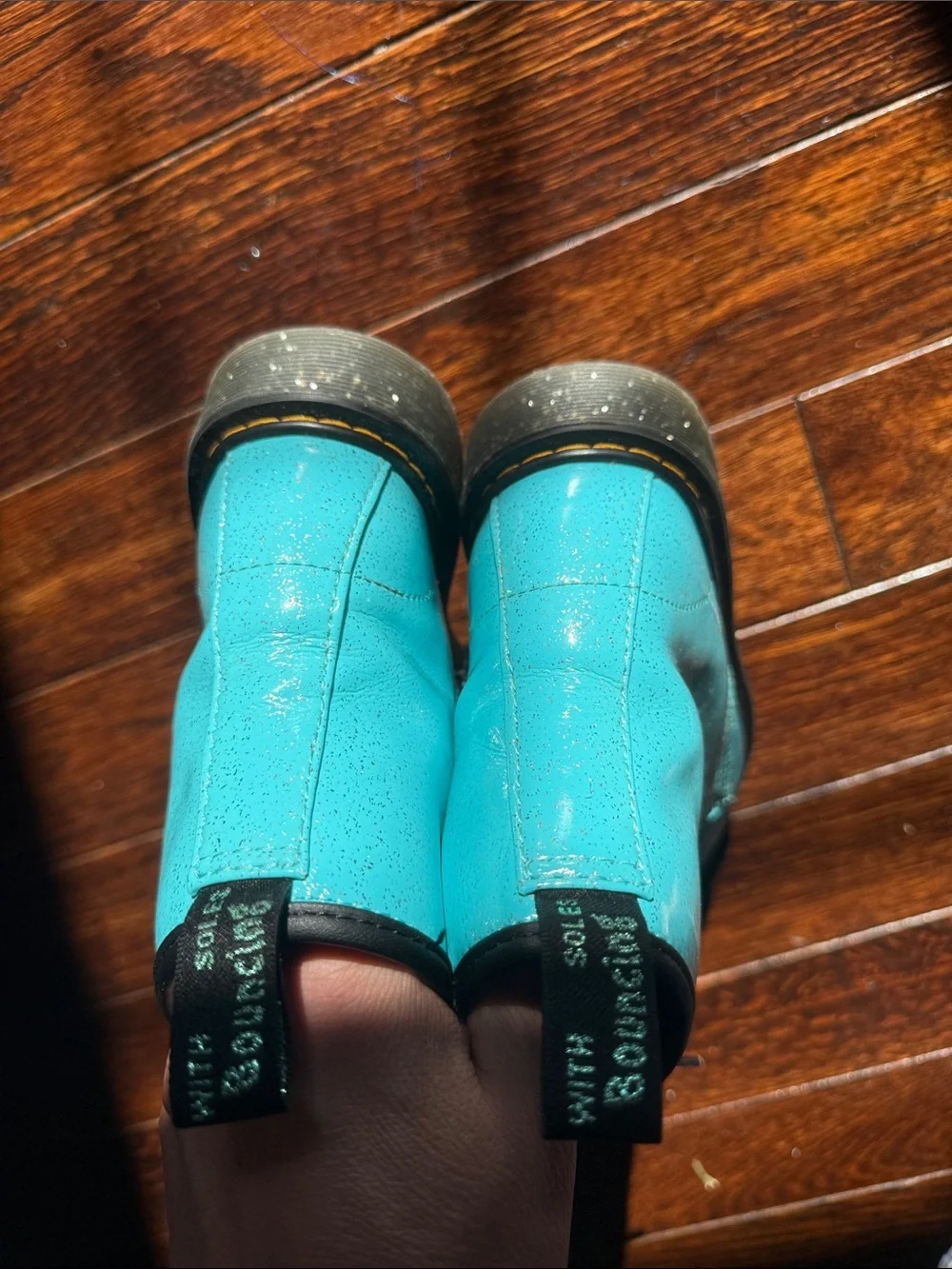 Dr. Martens Kids Teal Glitter Lace-Up Boot